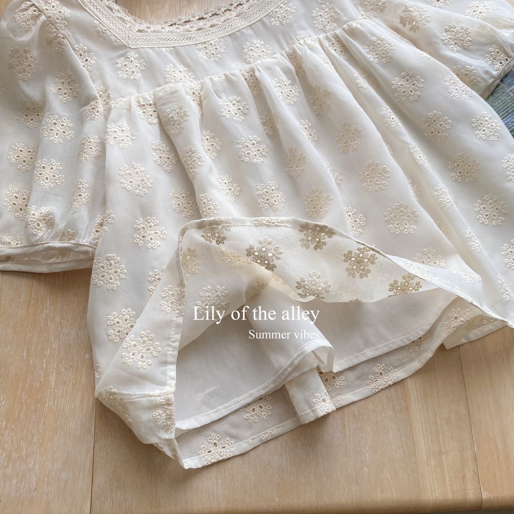 Dolltop thô thêu 2 lớp cổ u viền ren phong cách Ulzzang Hàn Quốc