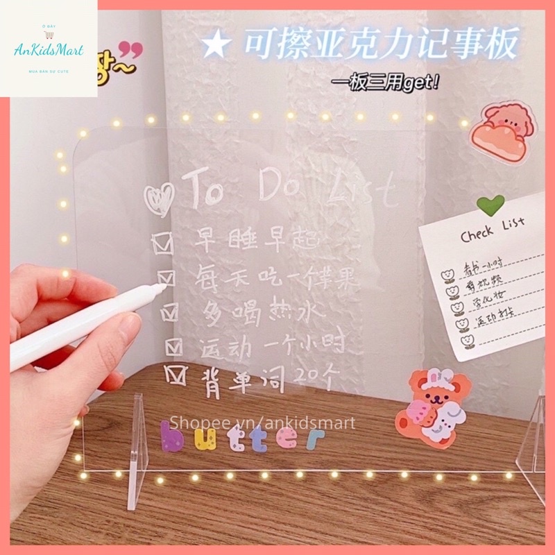 Bảng ghi chú acrylic trong suốt tặng kèm bút