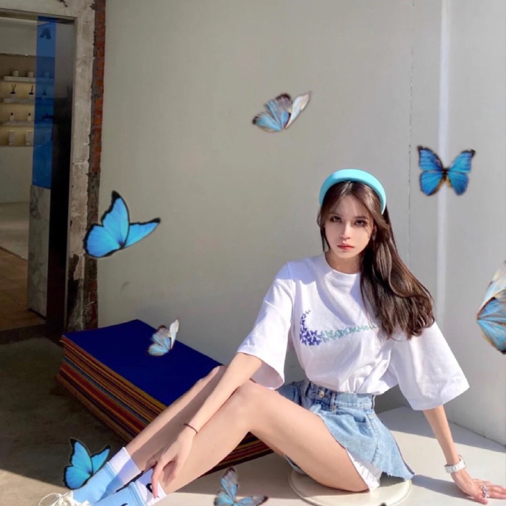 họa tiết cánh bướm - áo thun đôi nam nữ chất cotton cao cấp