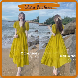 Váy Maxi Xanh Cốm Chun Ngực Clara Siêu Xinh