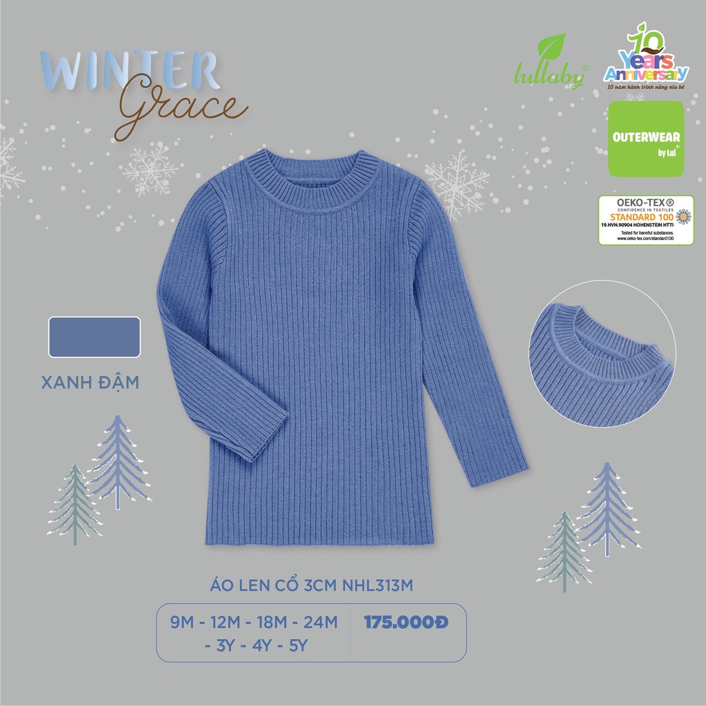 Áo len thun gân mềm mại cổ 3cm trẻ em Lullaby