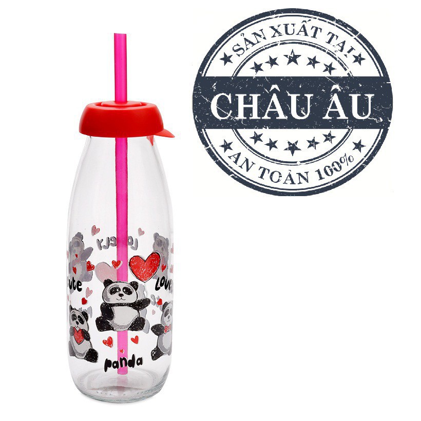 Chai Thủy Tinh Có Ống Hút HEREVIN 111714 - 500ml (Ngẫu nhiên)