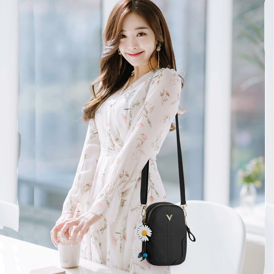 Túi Đeo Chéo Mini Đựng Điện Thoại Thời Trang Da Mềm T26V Màu Đen