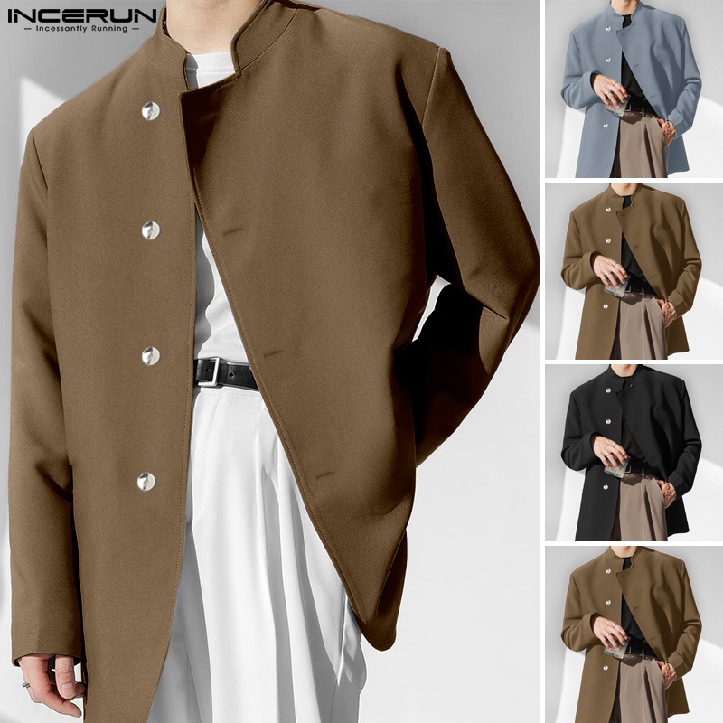 Áo sơ mi nam INCERUN tay dài cổ đứng cài khuy kiểu vintage thời trang