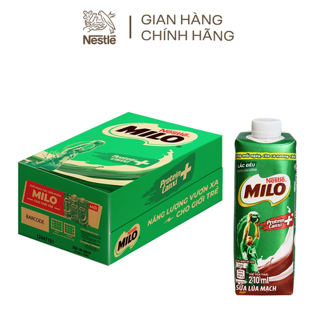 Thùng 24 hộp sữa lúa mạch Nestlé MILO teen protein canxi 210 ml/hộp