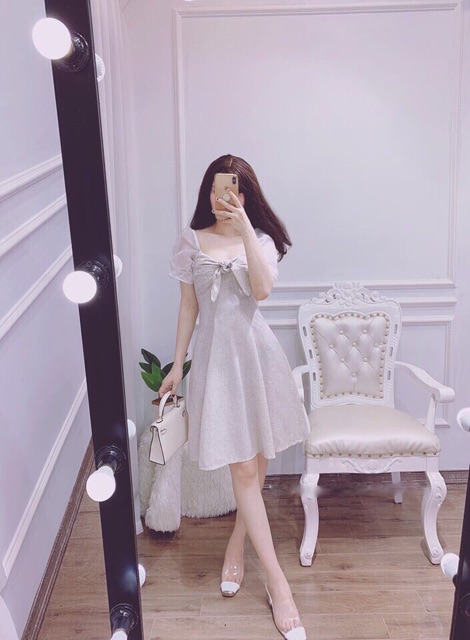 Đầm Bố Phối Bóng Kiếng dáng xòe xt