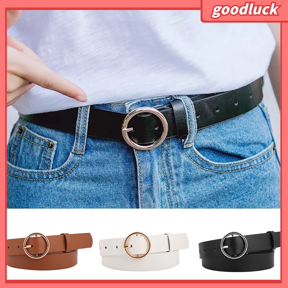 Thắt Lưng Da Phối Khoá Kim Loại Tròn Phong Cách Vintage Dành Cho Nữ