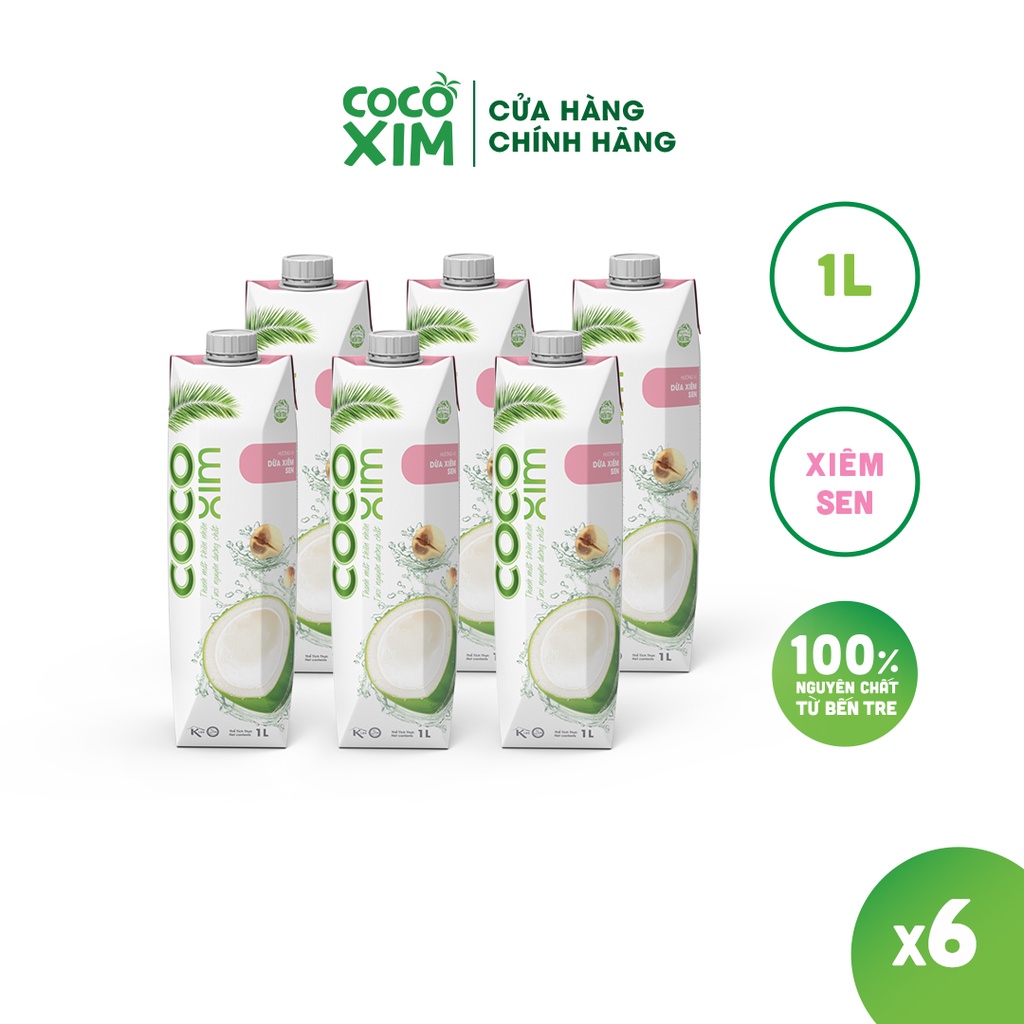 COMBO 6 Hộp Nước dừa đóng hộp Cocoxim Sen dung tích 1000ml/Hộp