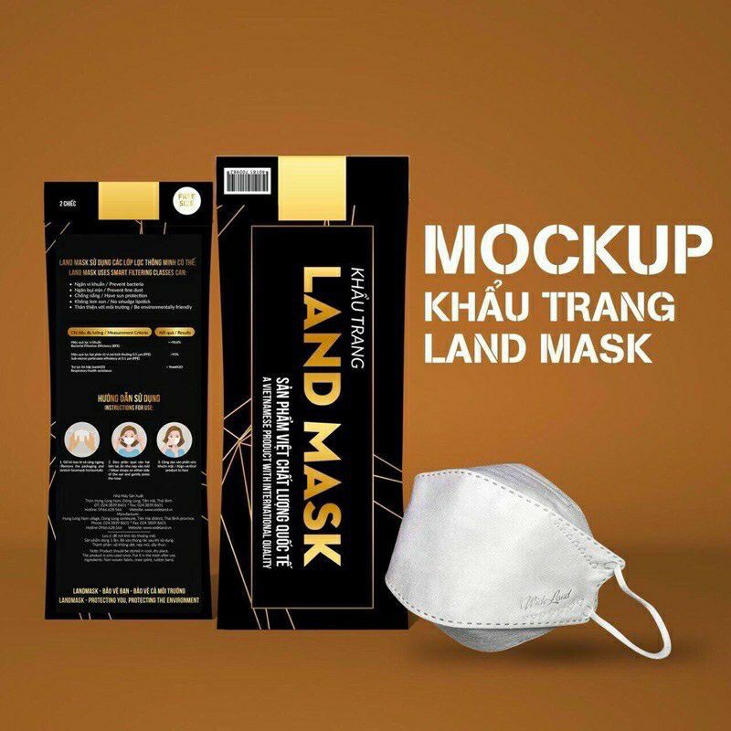 1 gói 2 chiếc khẩu trang Landmask vỏ đen xuất khẩu,Form KF94 3D 4 lớp kháng khuẩn