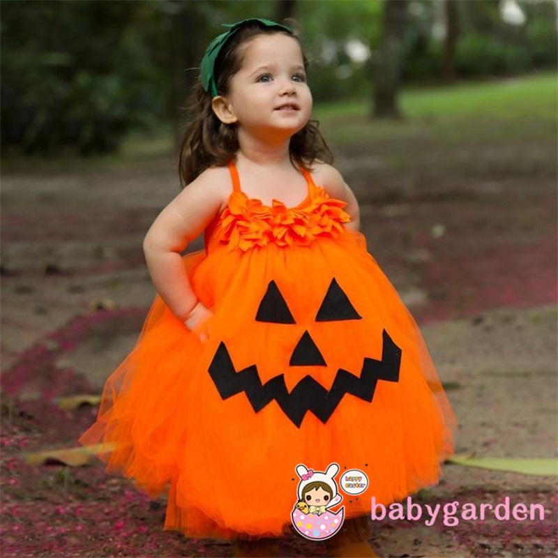 Đầm Công Chúa Hai Dây Phối Lưới Họa Tiết Đường Vân Hoa / Dấu Viền Trước Dịp Halloween Cho Bé Gái 6 Tháng-4 Tuổi