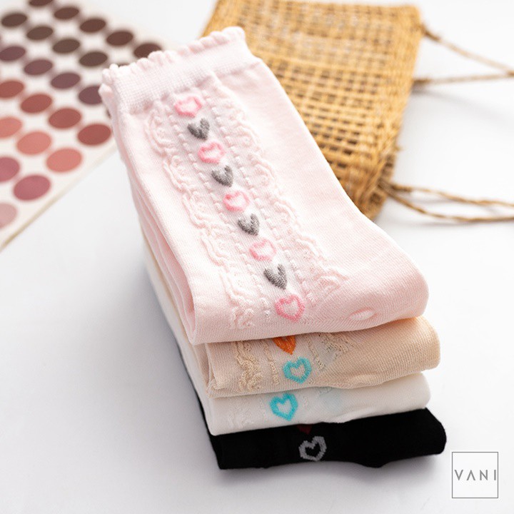 Tất Vớ Họa Tiết Ren In Nổi Hình Trái Tim Nhiều Màu, Phong Cách Lolita - Vani Store