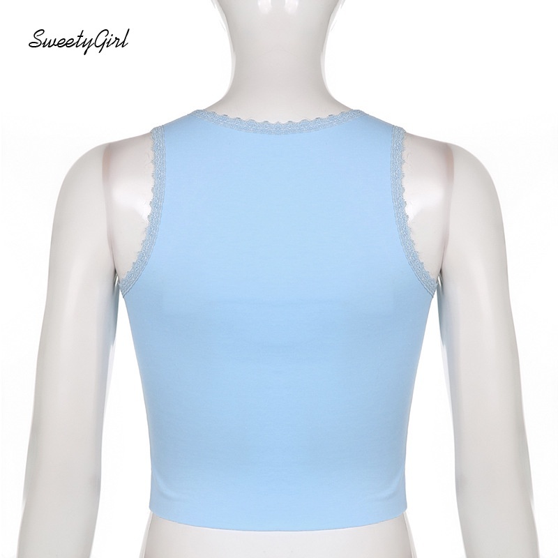 Áo hai dây cổ tròn viền ren đính đá hình bướm thời trang cho nữ