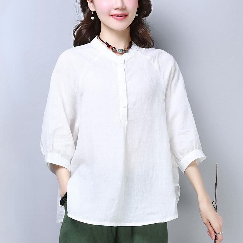 Áo sơ mi tay lửng dáng rộng màu sắc thời trang dành cho phụ nữ trung niên