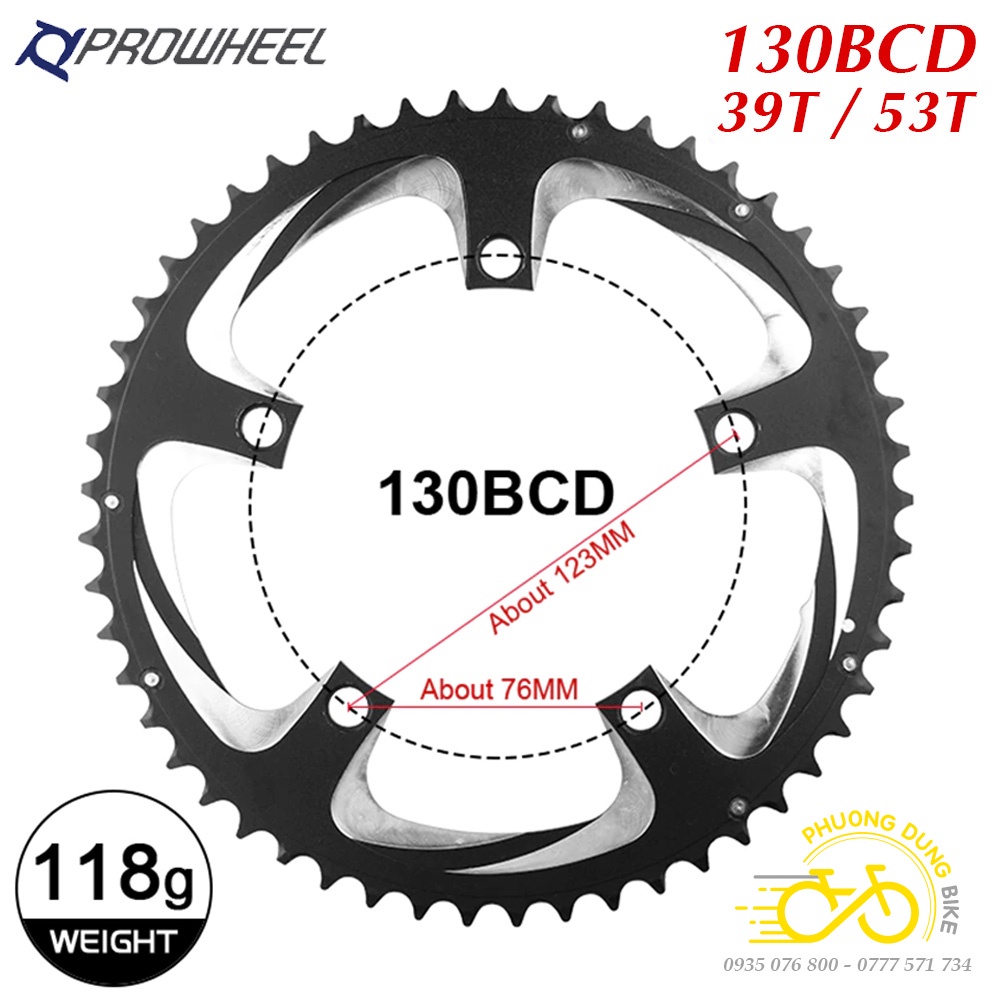 Đĩa rời nhôm xe đạp PROWHEEL 130BCD 39T / 53T