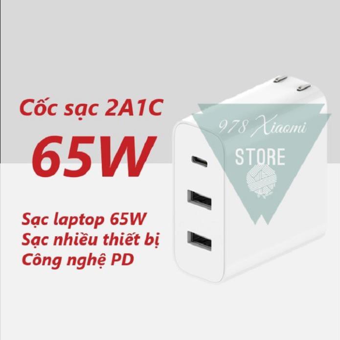 [2A1C] Củ sạc 65w 2A1C Xiaomi AD653 chuẩn PD 3 cổng - Cốc sạc nhanh Xiaomi AD653 3 cổng 65w