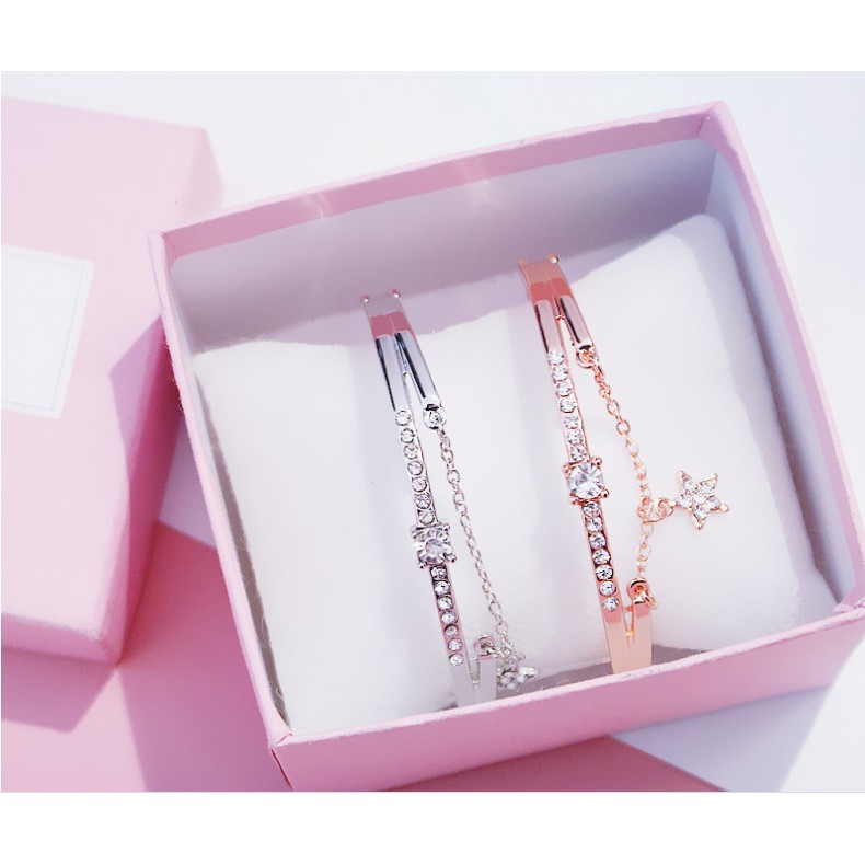 Vòng tay nữ hợp kim Đính đá Ngôi sao lấp lánh ULA BOUTIQUE phong cách Hàn Quốc quý phái, cá tính trẻ trung VT7