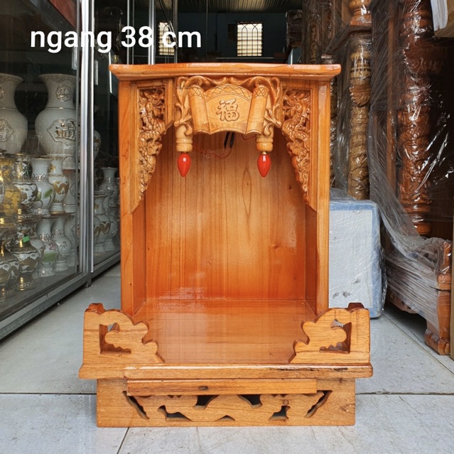 Bàn thờ thần tài ông địa gỗ xoan ngang 38 cm