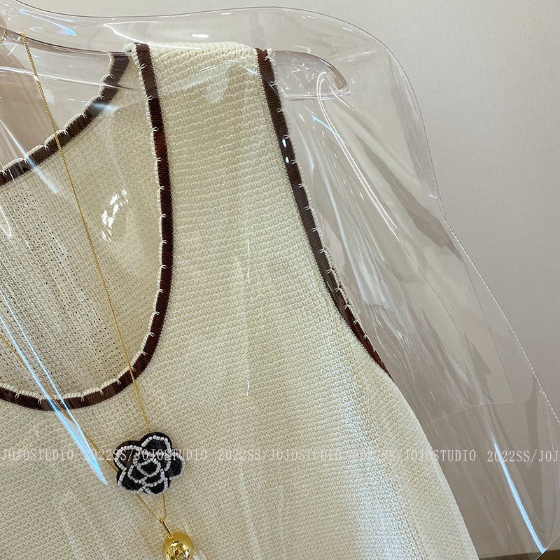 Áo Thun Dệt Kim Không Tay In Hình Hoa Trà Sang Trọng Độc Đáo Thời Trang Mùa Hè Mới Cho Nữ