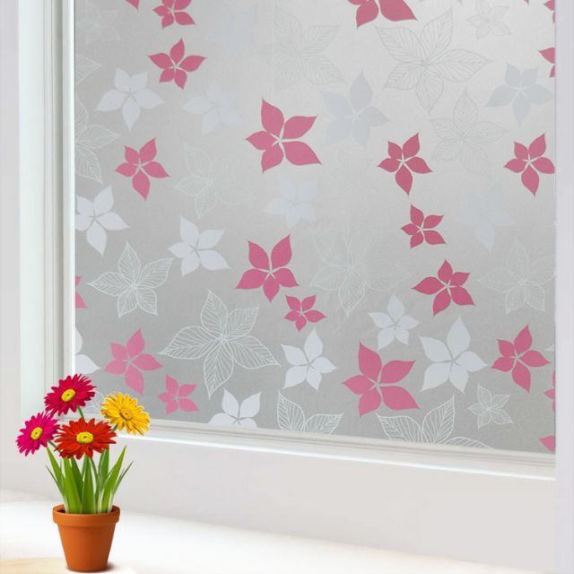 Decal Giấy Dán Kính Hoa Năm Cánh Hồng keo sẵn khổ 45cm