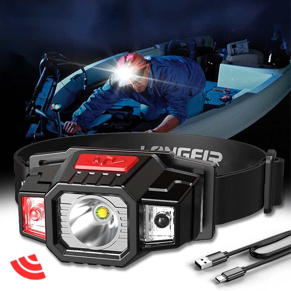 Đèn LED Đeo Đầu Sạc USB Cảm Ứng Dùng Pin Có Thể Sạc Lại Dùng Khi Chạy Bộ Câu Cá