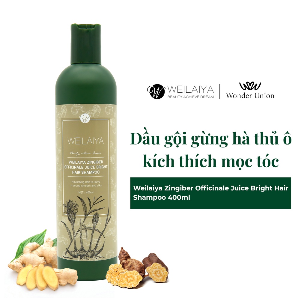 Dầu gội đầu thảo dược Weilaiya Zingiber Officinale Juice gừng hà thủ ô giúp dưỡng, đen và kích thích mọc tóc 400ml