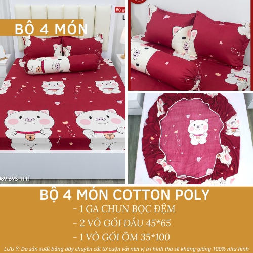 Bộ ga giường vỏ gối 4 món Cotton Poly mẫu mới hè 2022, giá rẻ tại xưởng, ga chun bọc đệm