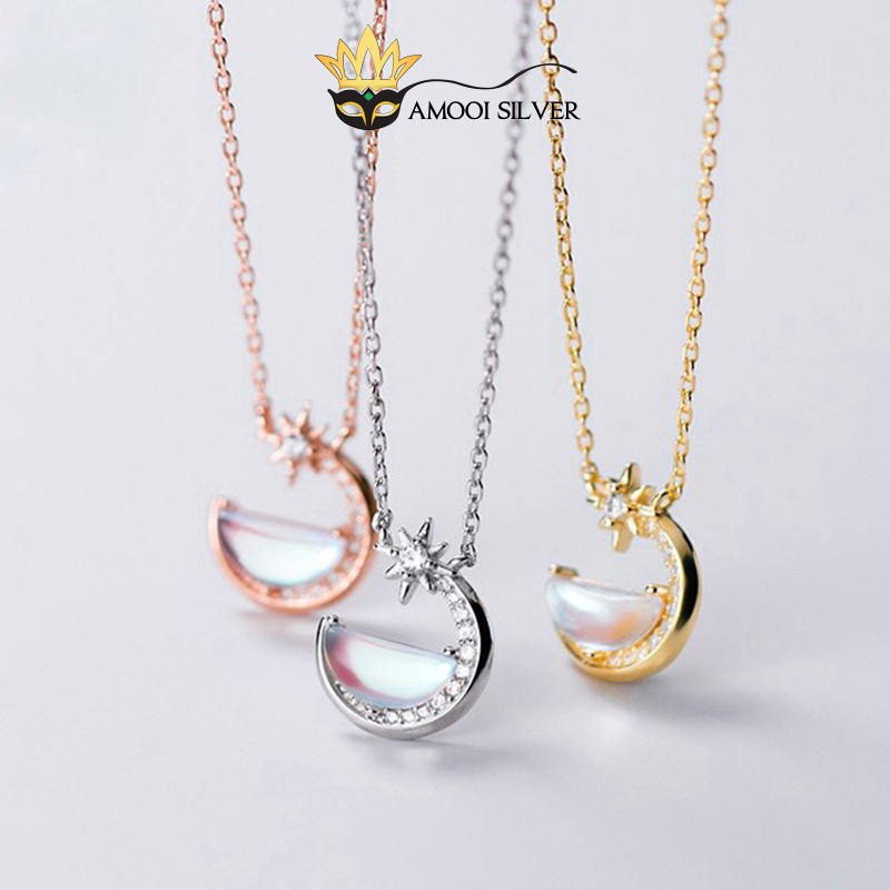 Dây chuyền bạc S925 mặt trăng xà cừ - Amooi Silver AD118