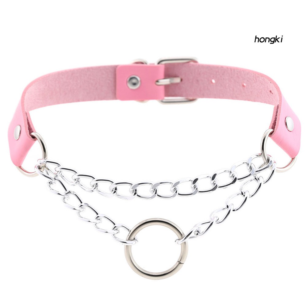 vòng cổ Choker Da Giả Mặt Tròn Thời Trang Cho Nam Nữ