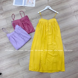 [ Xuất Xắc ] Đầm Suông 2 Dây Màu Cúc Bọc Siêu Hót (kèm ảnh thật)