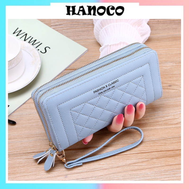 Ví nữ dài cầm tay nhiều ngăn 2 khóa kéo Cao Cấp Phong Cách Hàn Quốc HANOCO