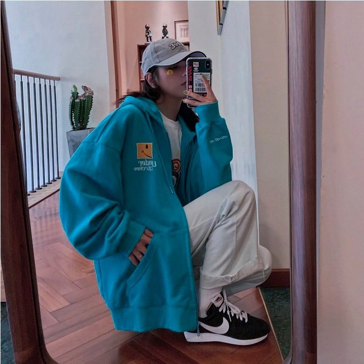 Áo khoác nỉ thêu Mặt Cười Under phom rộng hoodie nam nữ | BigBuy360 - bigbuy360.vn