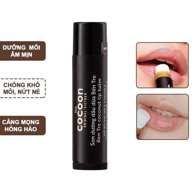 Son Dưỡng COCOON Dầu Dừa Bến Tre Chống Thâm Môi &amp; Khô Môi - COCOON Ben Tre Coconut Lip Balm 5G