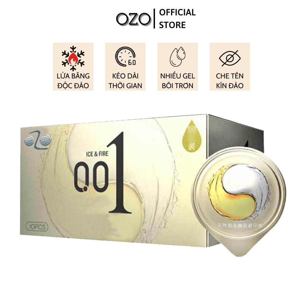 Bao cao su OZO 0.01 Ice &amp; Fire mỏng, nhiều gel bôi trơn, cảm giác lửa băng mới lạ - Hộp 10 bcs-olo store