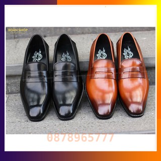 Giày Tây Nam Da Bò Cao Cấp Tặng Tất Khử Mùi Đế Phíp Gỗ Khâu Bền Bỉ Mã X114 Hàng Việt Nam