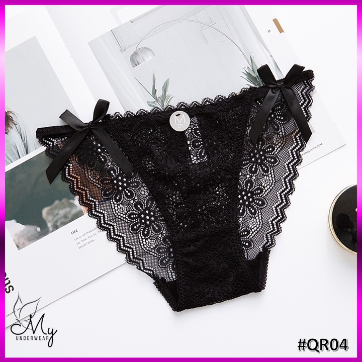 quần lót nữ [ FREE SHIP 50K ]quần chíp nữ đồ lót ren 2 nơ sexy phối huy hiệu - QR04 | BigBuy360 - bigbuy360.vn