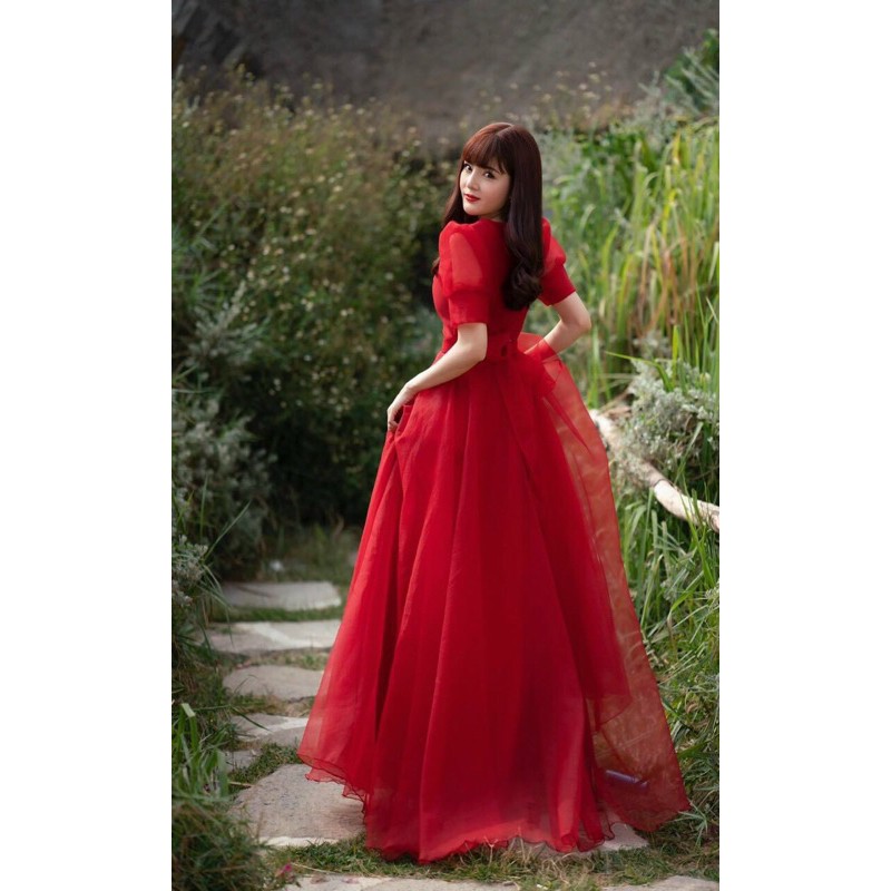 ĐẦM XOÈ TAY PHỒNG ĐÍNH NÚT BỌC ( kèm ảnh khách mặc )