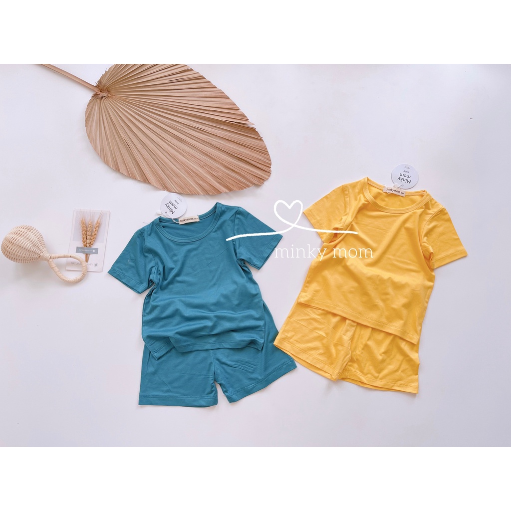 [Bé 7-19kg] Bộ ngắn tay cánh dơi thun lạnh màu trơn viền trắng Minky Mom cho bé trai bé gái từ 7-19kg