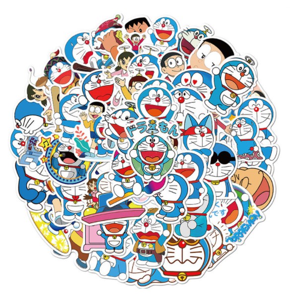 Sticker Anime Doremon combo 50c chống nước dán laptop, vali, mũ bảo hiểm,... in hình anime chibi