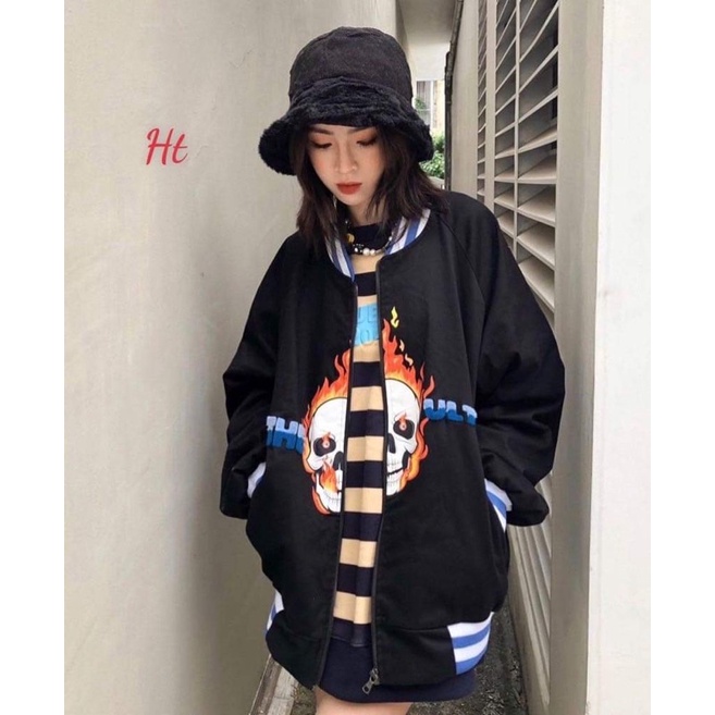 Áo bomber bo viền xanh quỷ lửa H2