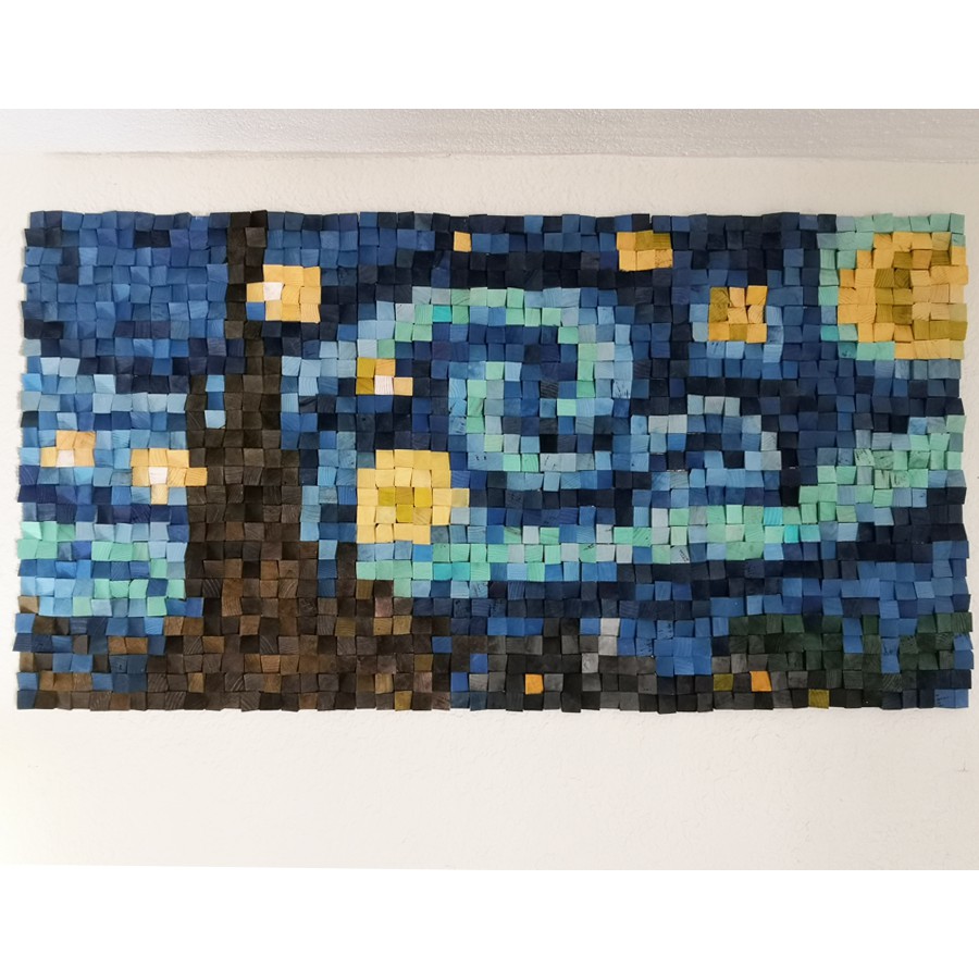 Tranh gỗ trang trí 3D tranh Đêm đầy sao V.A.N.G.O.G.H (Wood mosaic) - KÍCH THƯỚC 60x1m2