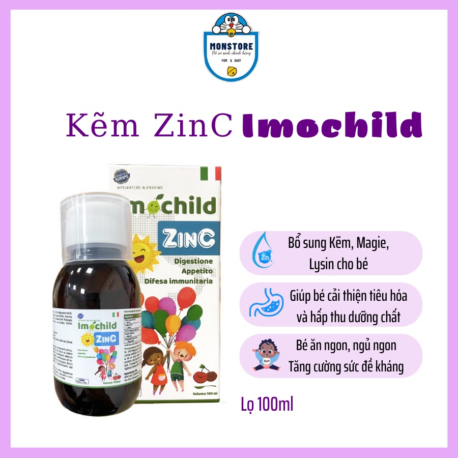Kẽm lysin cho bé ZinC Imochild, bổ sung kẽm, hỗ trợ tiêu hóa giúp bé ăn ngon (DT 100ml)