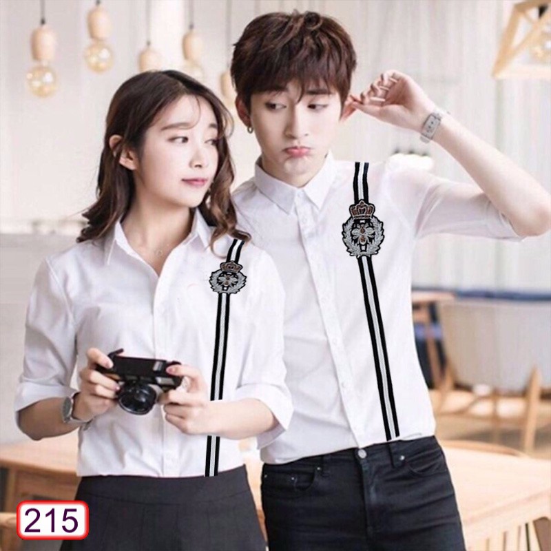 Áo Sơ Mi Nam Nữ Dài Tay Thêu Hình Con Ong Đai Dọc 215 Hàn Quốc Cực Đẹp - Hazo