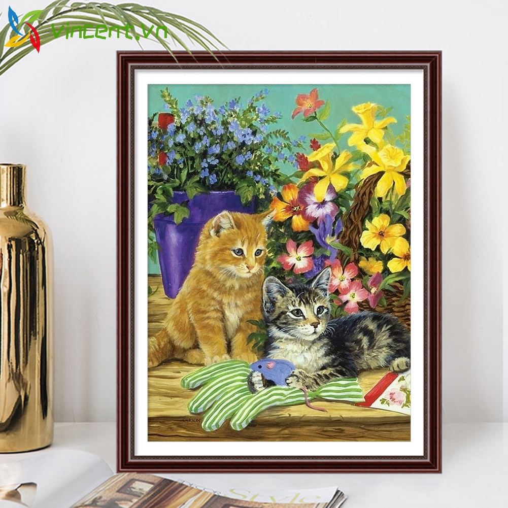 Bộ tranh thêu chữ thập hình mèo con 11CT dễ thương