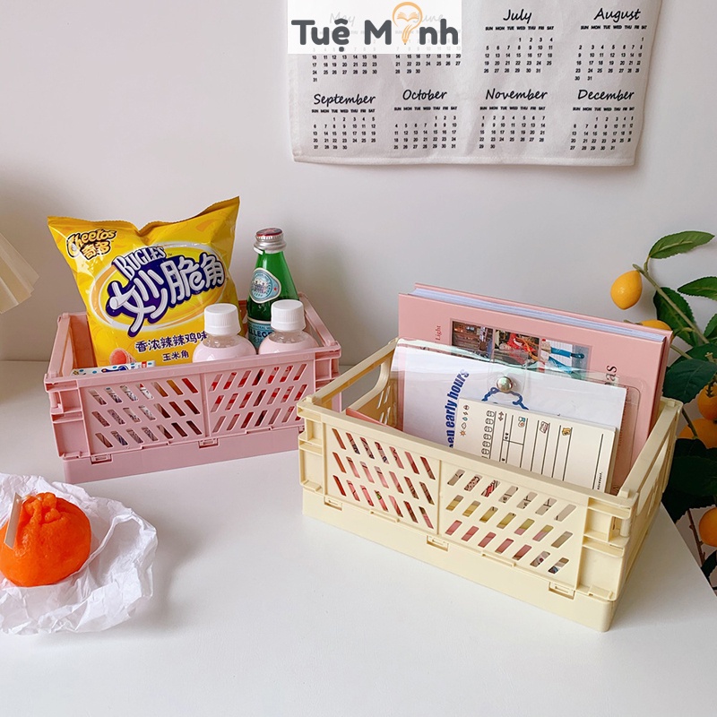 Kệ giỏ nhựa mini đựng đồ dùng lắp ráp K37 VPP Tuệ Minh, rổ nhựa chưa đồ màu Pastel