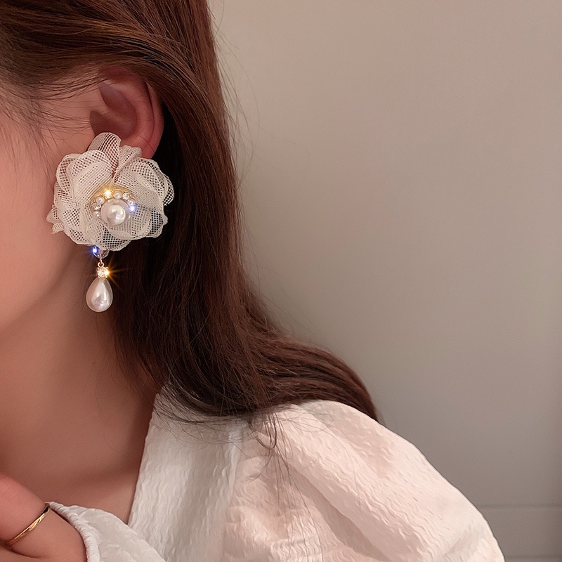 Bông Tai Bạc 925 Hình Hoa Đính Đá Ngọc Trai Phong Cách Hàn Quốc Ngọt Ngào Thời Trang