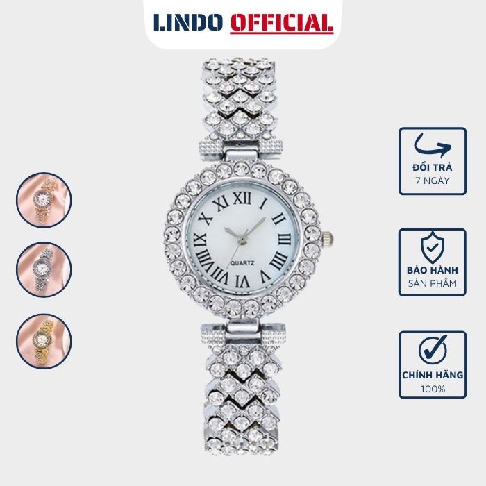 Đồng hồ nữ đính đá dây kim loại thời trang D-ZINER NTD25 mặt tròn cao cấp chính thumbnail