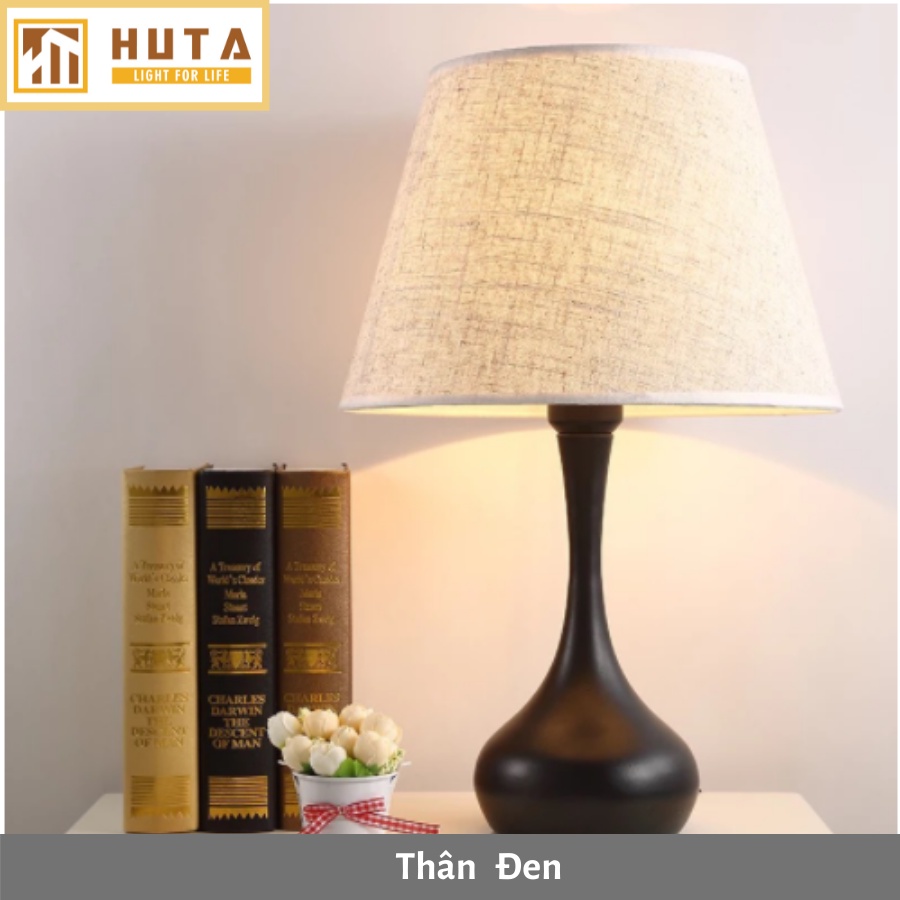 Đèn Ngủ Để Bàn Tăng Giảm Điều Chỉnh Độ Sáng, Thép, Bóng Led, Màu Đen, Trắng, Chao Vải, Dùng Phòng Ngủ, Khách -  HUTA T3
