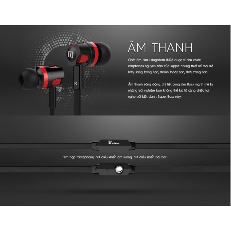 [ Rẻ Mà Chất ] Tai Nghe Giá RẺ Supe Bass - Tai Nghe Thể Thao Có Dây, Micro Đàm Thoại To Rõ Ràng, Langsdom JM26 Supebass