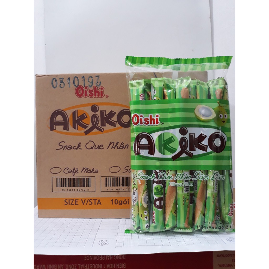 Bánh Snack Que Akiko Oishi Vị Sữa Dừa Gói 160g