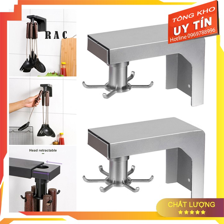 –  Giá nhựa dán tường 6 móc xoay treo đồ nhà bếp nhà tắm